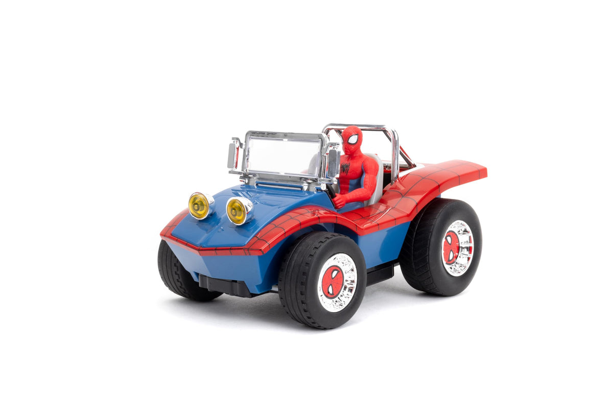 Jada Spider-Man Buggy red blue shell showcases bold, kid-friendly superhero styling.