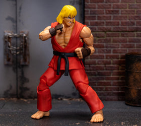 Jada Street Fighter II Ken figure on shelf for nostalgic display