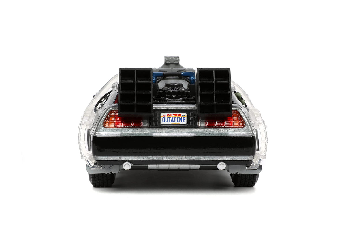 Jada Time Machine light-up feature illuminating the retro vehicle at night