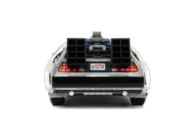 Jada Time Machine light-up feature illuminating the retro vehicle at night