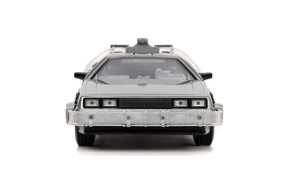Detail of rubber tires on Jada Time Machine for realistic on-shelf presence