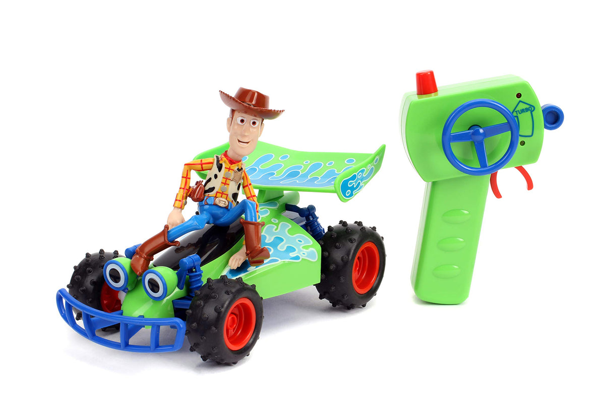 Jada Toy Story Woody RC car front view for kids' playtime and collectibility.
