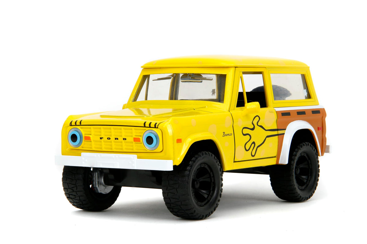 Jada Toys Hollywood Rides 1972 Ford Bronco lifted body highlights dynamic stance.