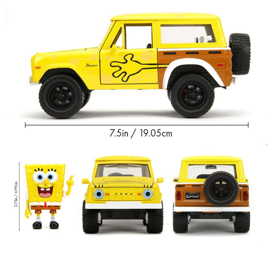 Jada Toys Hollywood Rides 1972 Ford Bronco opening hood reveals detailed engine bay.