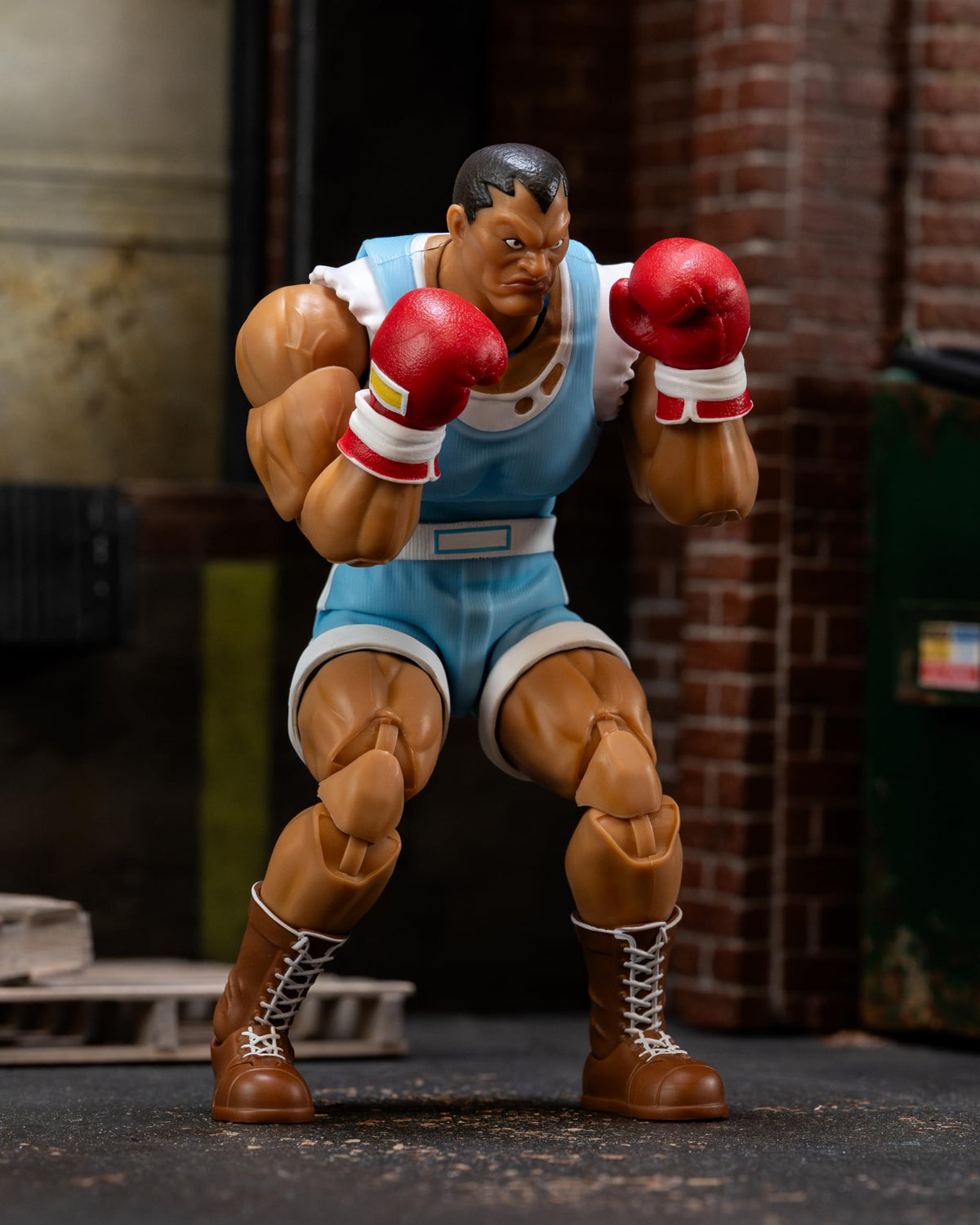 Jada Balrog figure front view with authentic boxing gear for display
