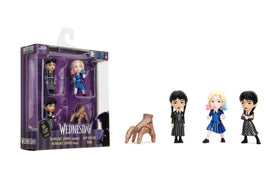 Jada Wednesday Metalfigs 4-Pack on display shelf shows durable finish for collectors.