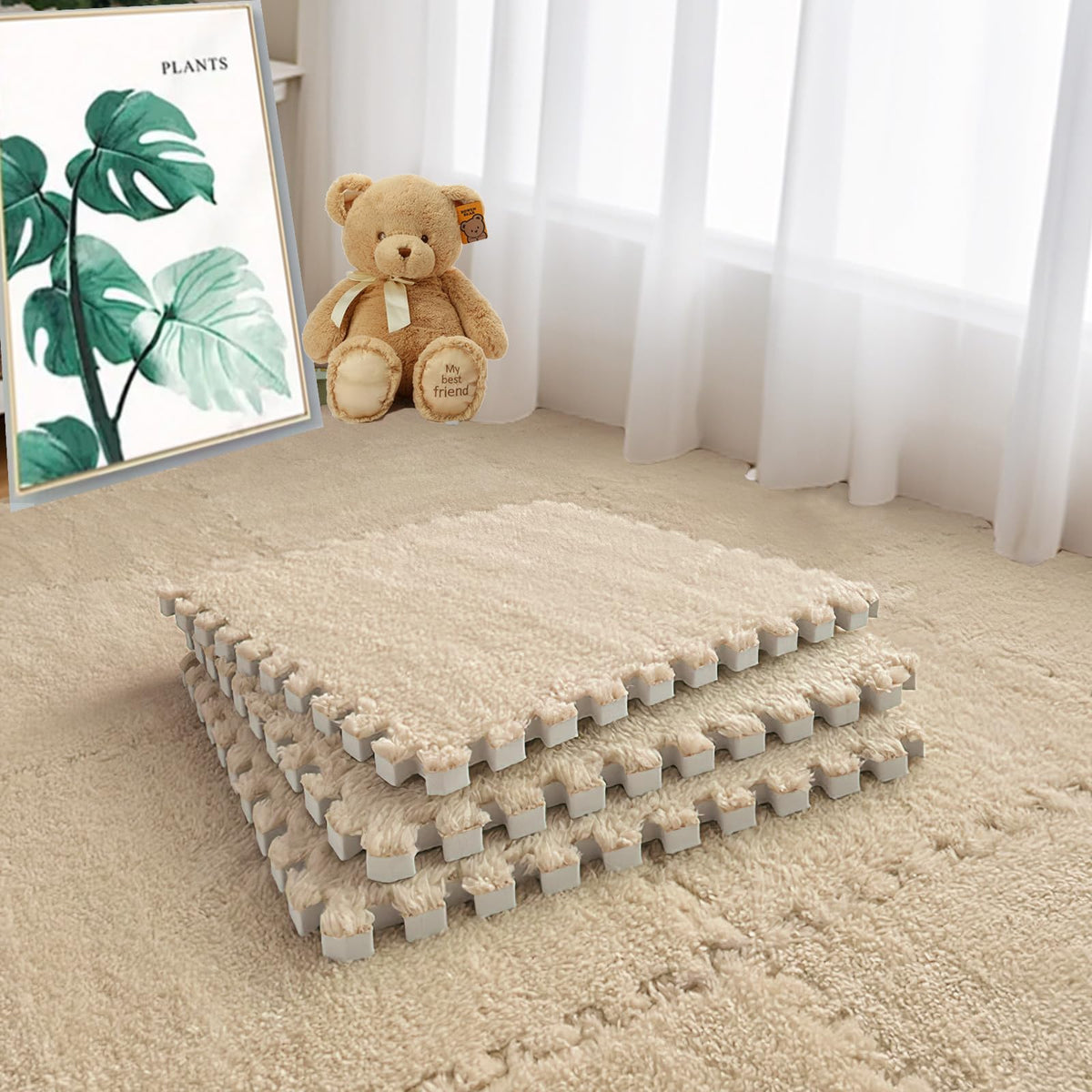 JADERLU 16pc interlocking tile mats in top view for a safe play area