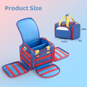 Jaffzora Dream Machine case detachable divider demonstrates flexible storage for books and toys.