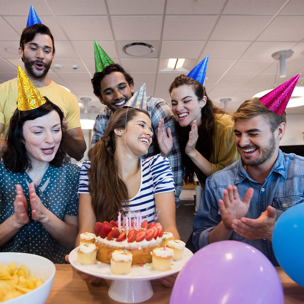 JaGely blue foil cone hat enhances party decorations