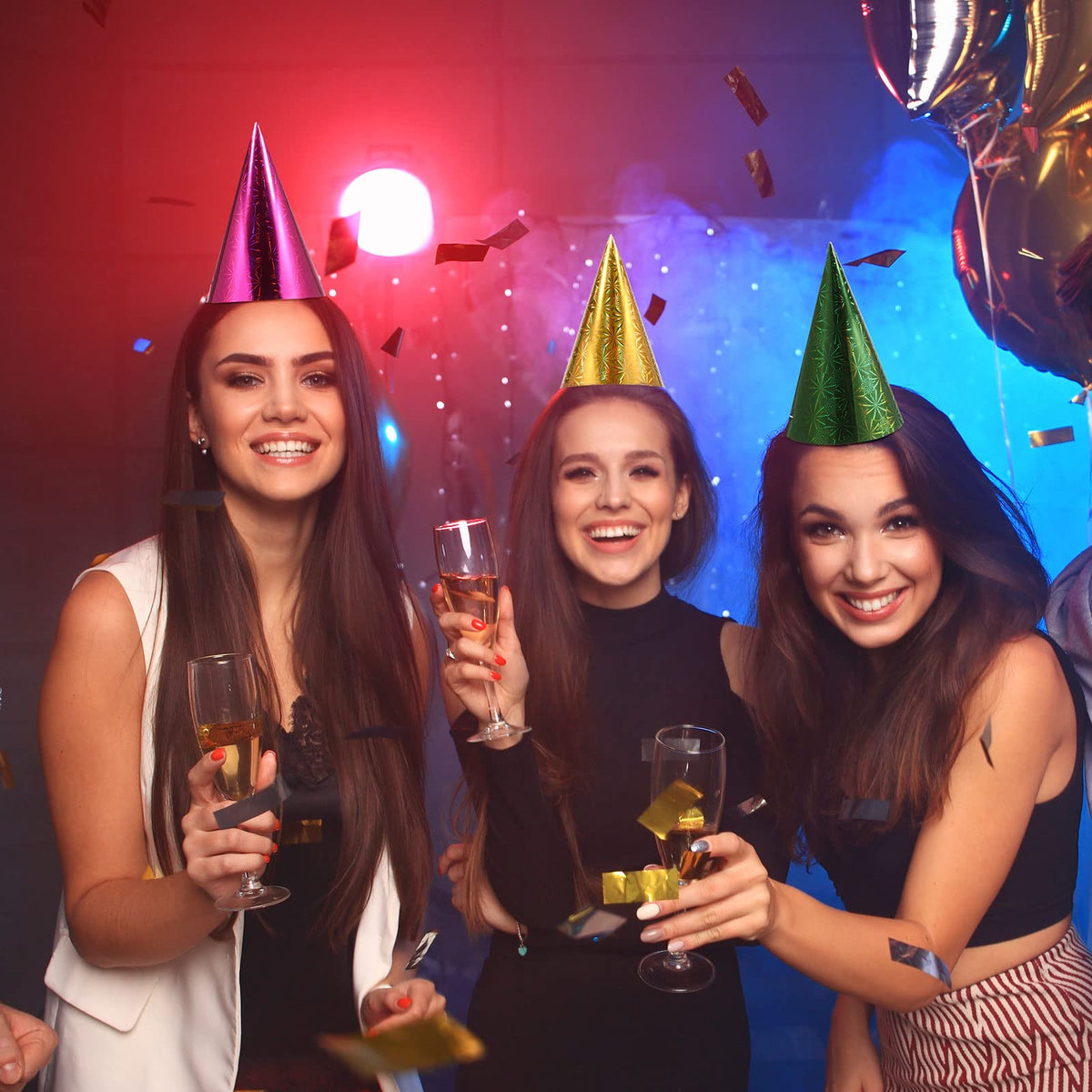 JaGely red foil cone hat brightens any party moment