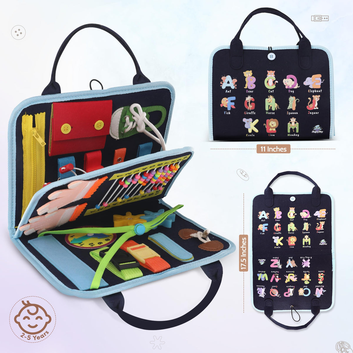 JAGSYJOY Busy Book zipper and buttons page strengthens finger dexterity during play