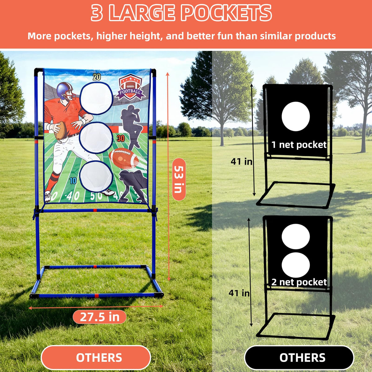 Jahenway football toss net pockets highlighting three wide scoring zones for improved aim