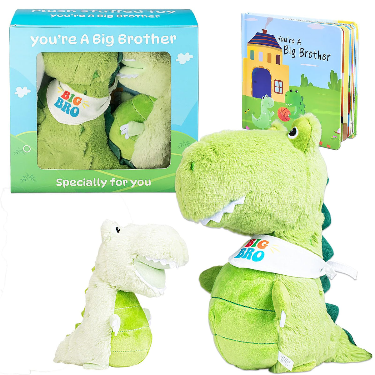 JAJOAGIA big brother dinosaur plush, 9.5 inches, comforting companion for new sibling moments.