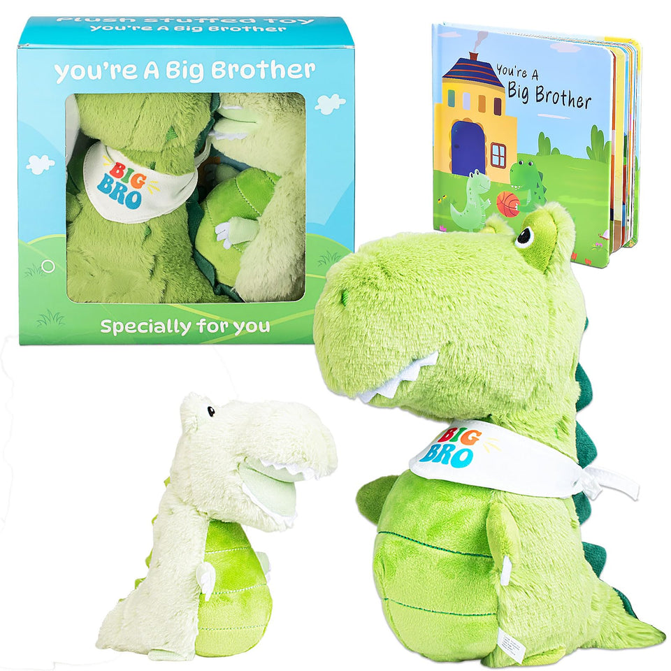 JAJOAGIA big brother dinosaur plush, 9.5 inches, comforting companion for new sibling moments.