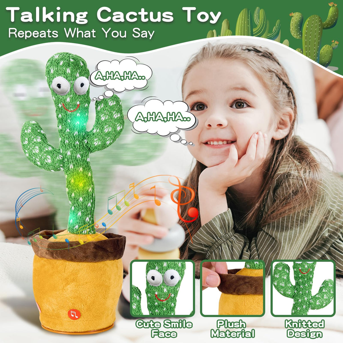 JAKCJFII Dancing Cactus toy LED lights illuminate during dancing and music sessions