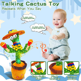 JAKCJFII Talking Cactus Toy LED lights glow as it dances and entertains.
