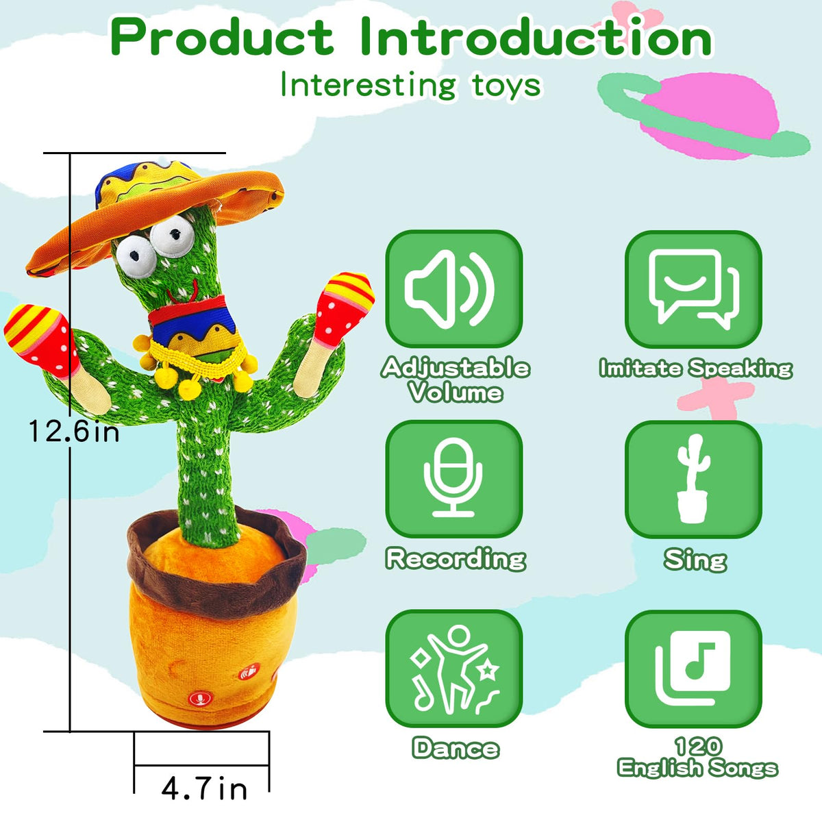 JAKCJFII Talking Cactus Toy records your voice and repeats it for playful learning.