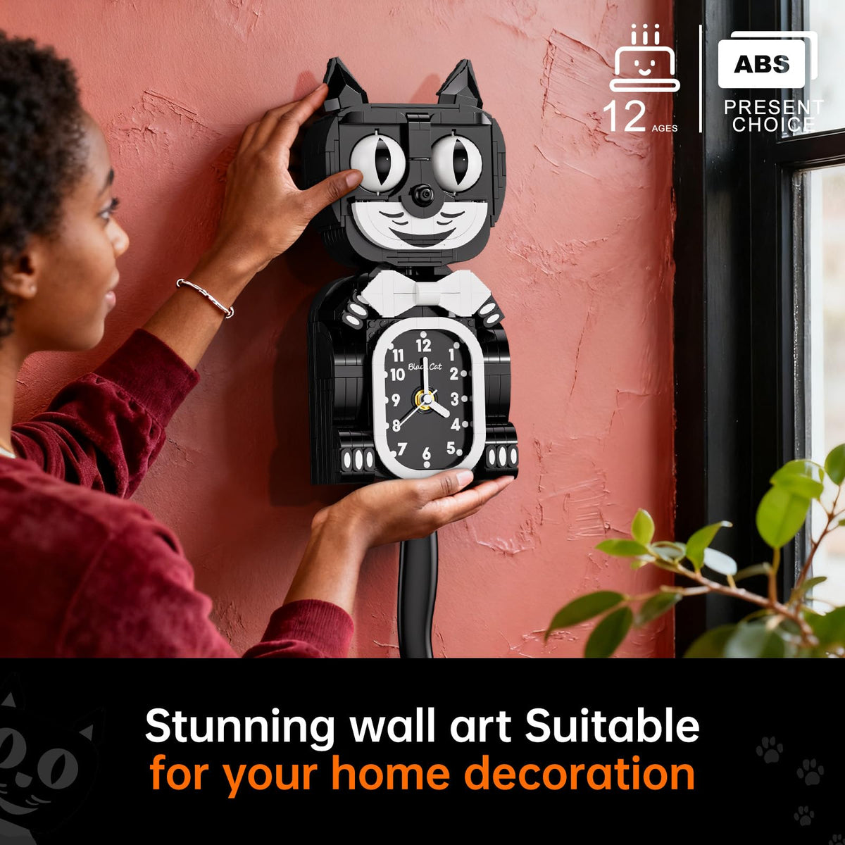 JAKI Black Cat Clock with moving eyes adds playful motion to walls