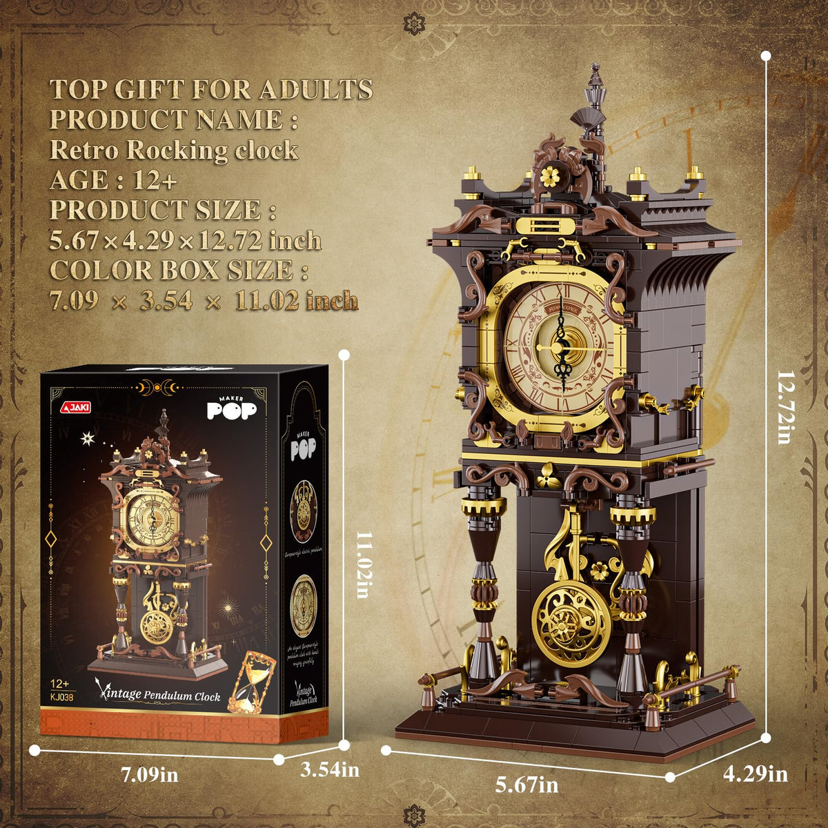 JAKI Vintage Swing Clock motor drive system powers real clock movement