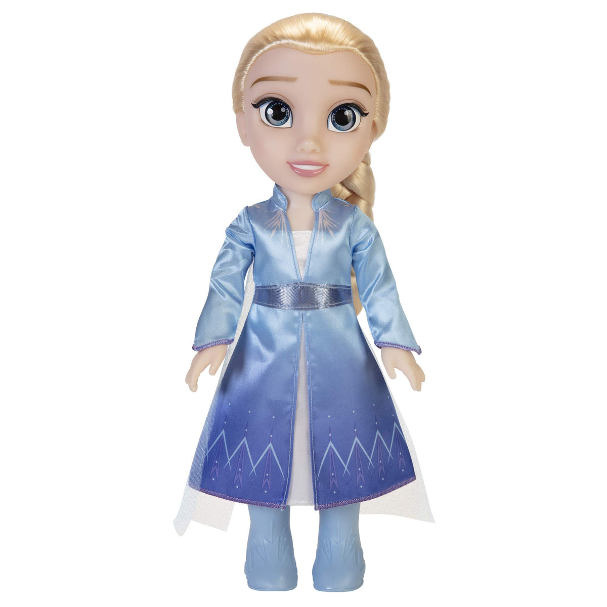 JAKKS Pacific Elsa travel doll stands 14 inches for versatile play and display.