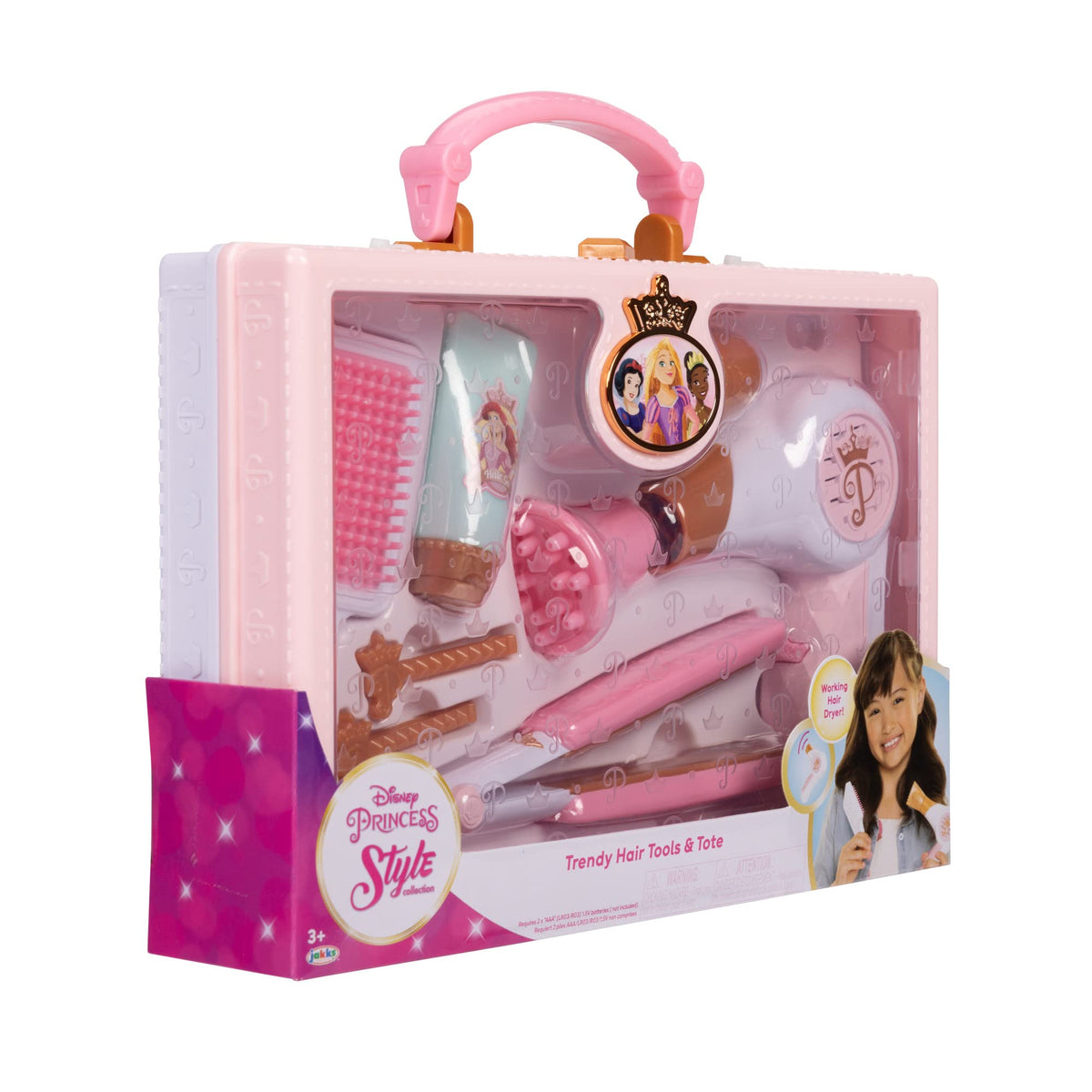 JAKKS Pacific Disney Princess Style hair clips and brush set included.