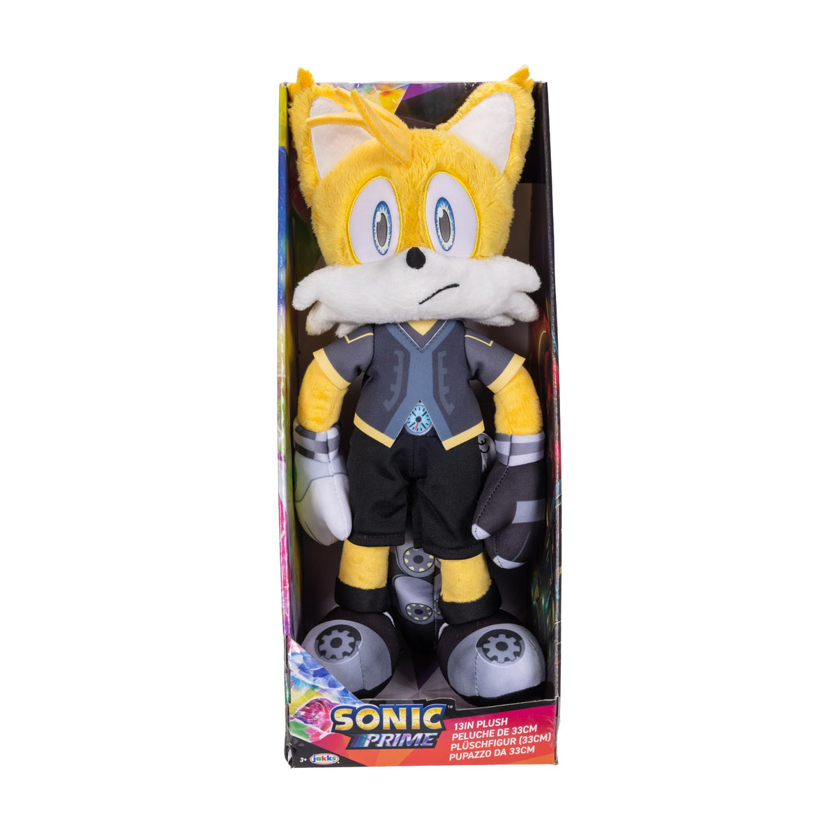 Jakks Pacific Sonic Prime Tails Nine side view emphasizes compact 13-inch height for shelves.