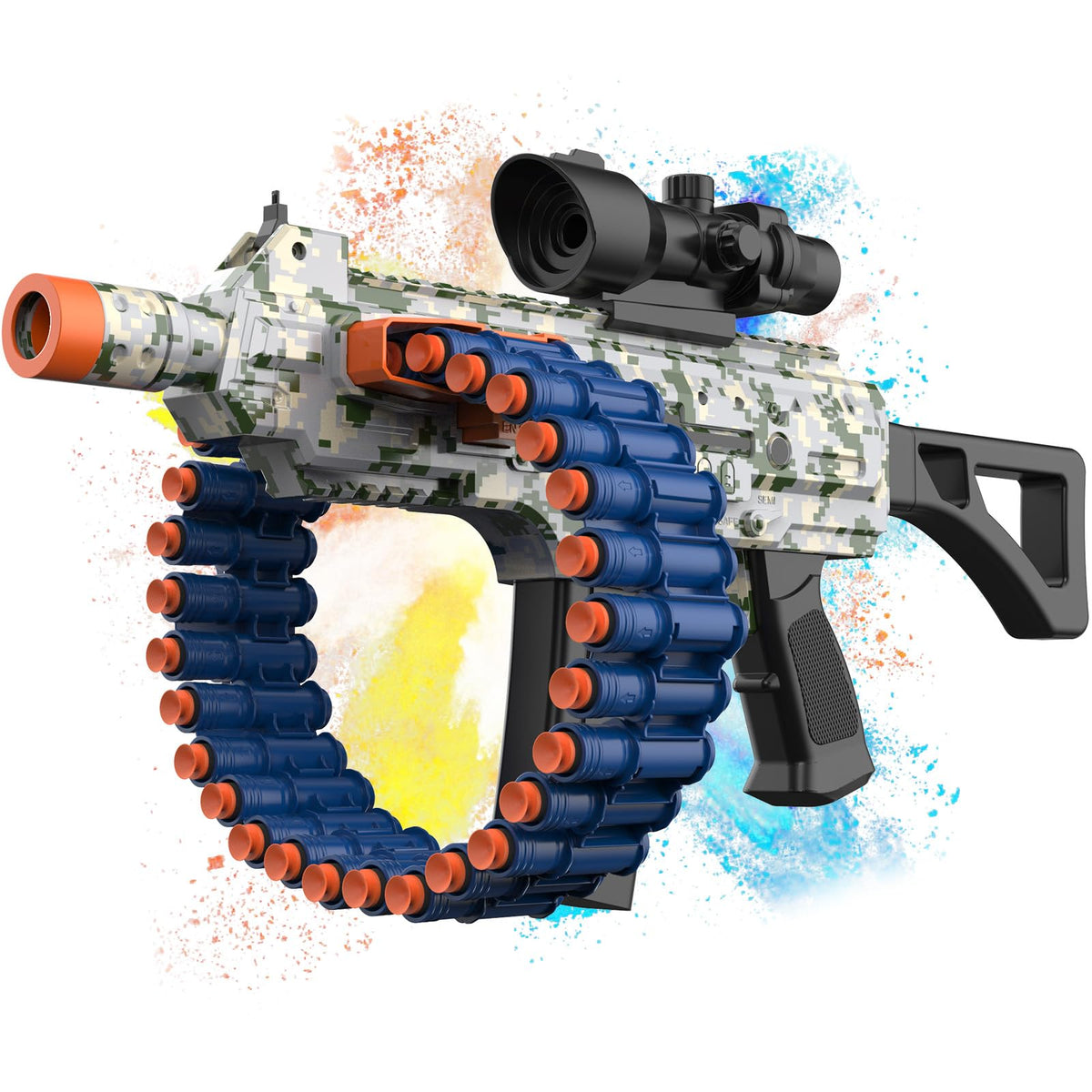 JakMean electric auto toy blaster with scope for precise outdoor shooting