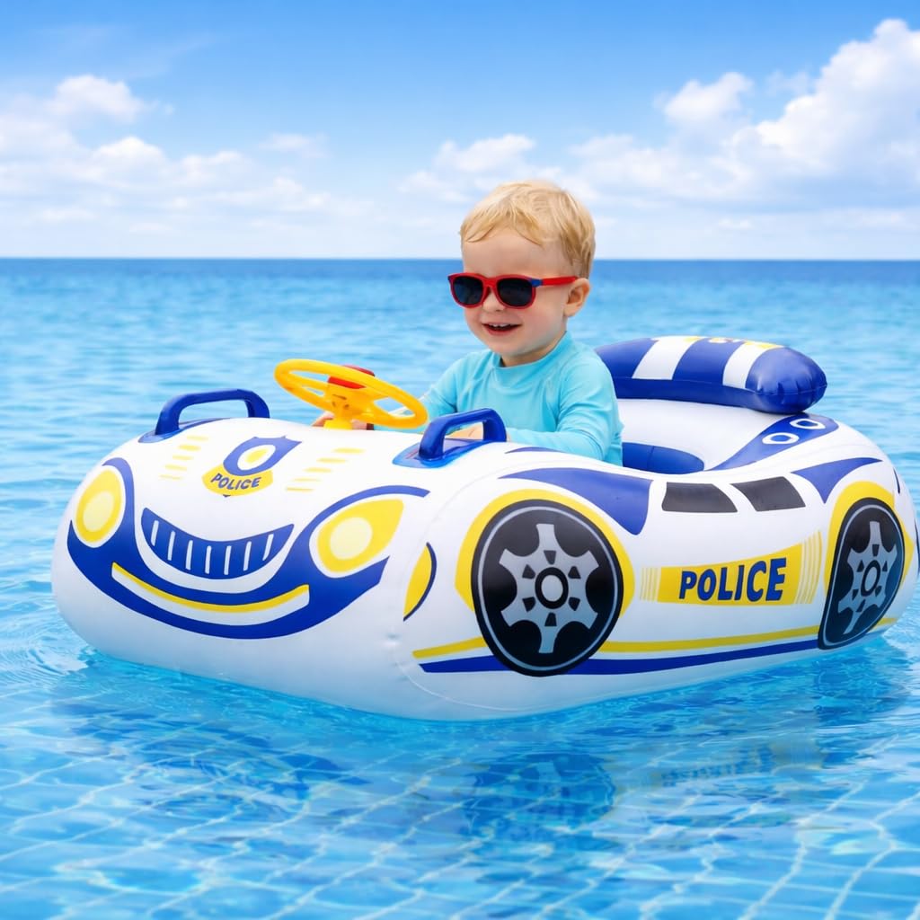 JALAROMA toddler pool float car with steering wheel for interactive play.