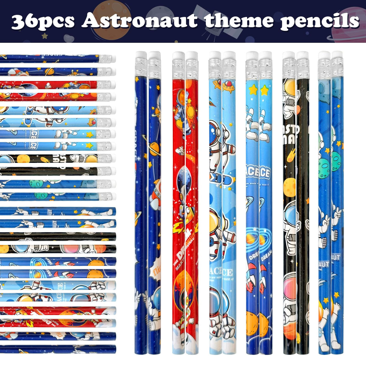 JALEBRO astronaut shaped erasers in bright colors for back-to-school fun.