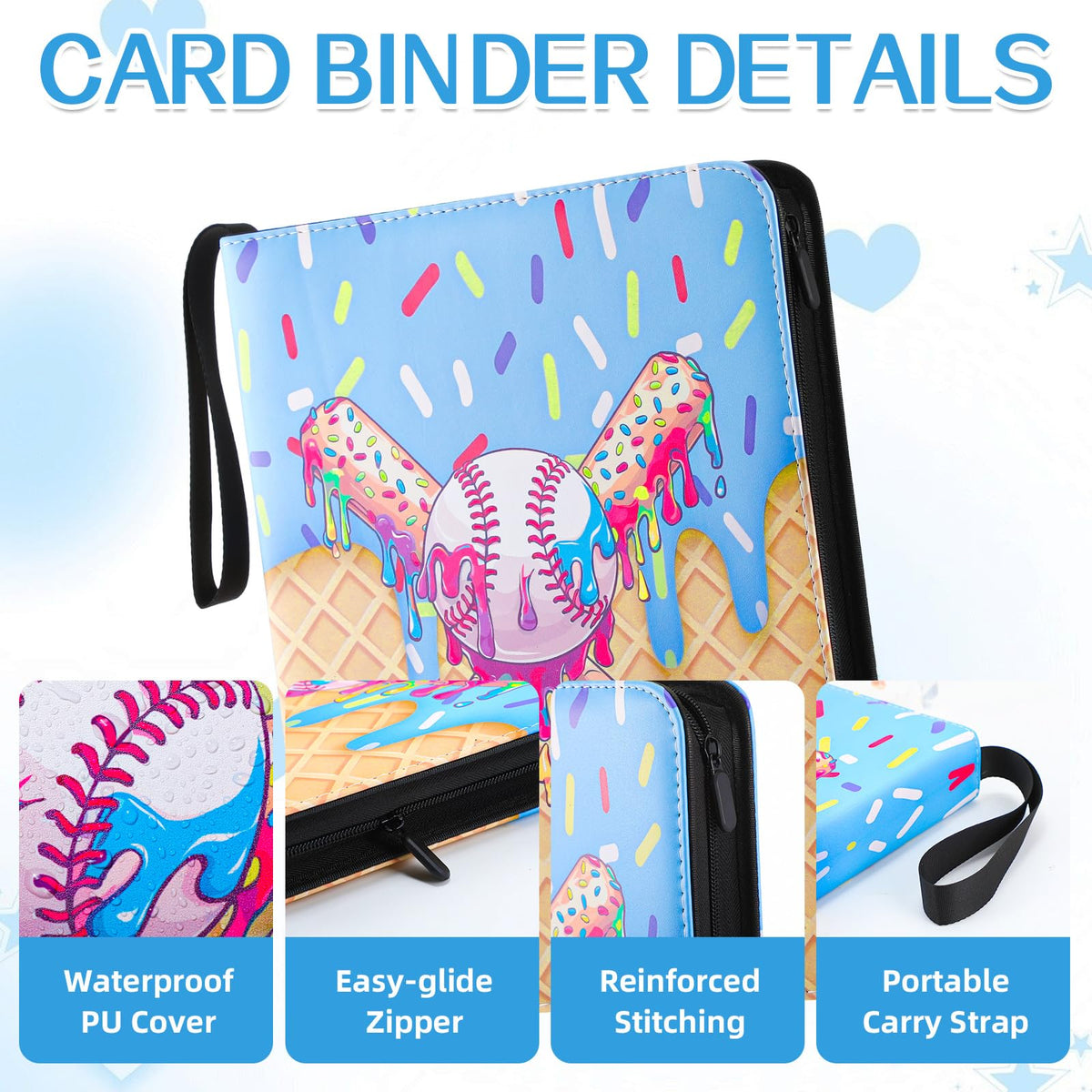 Jaloro Ice Cream Binder waterproof material protects cards from dust and spills.
