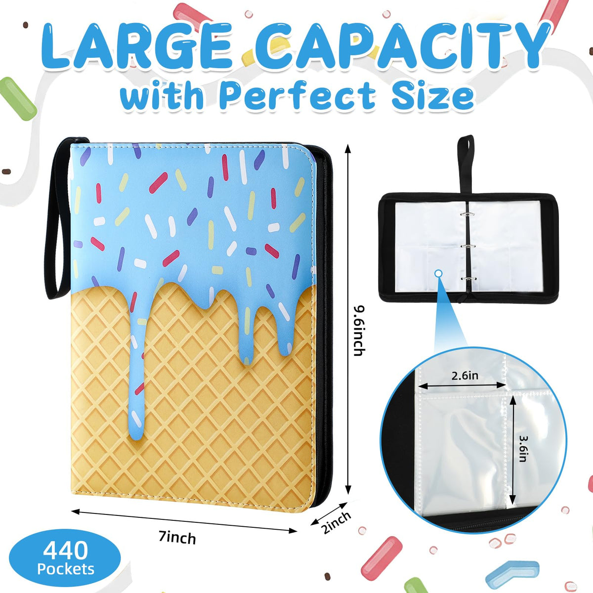 Jaloro Ice Cream Drip binder closed with zipper protecting cards during travel