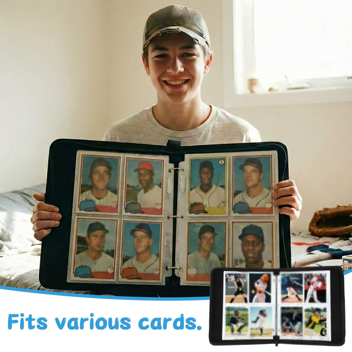 Open view of binder enables quick browsing without removing cards
