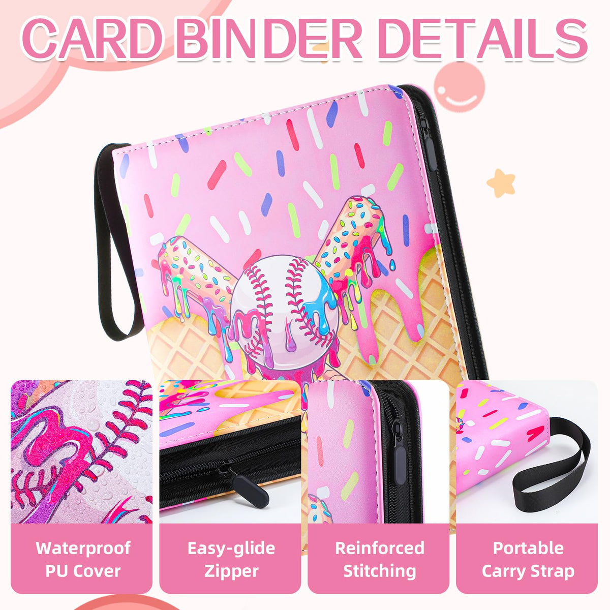 Jaloro Ice Cream Drip Binder open pages showing 9-pocket layout in pink