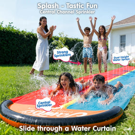 Anchors and hose setup shown for quick, stable backyard play