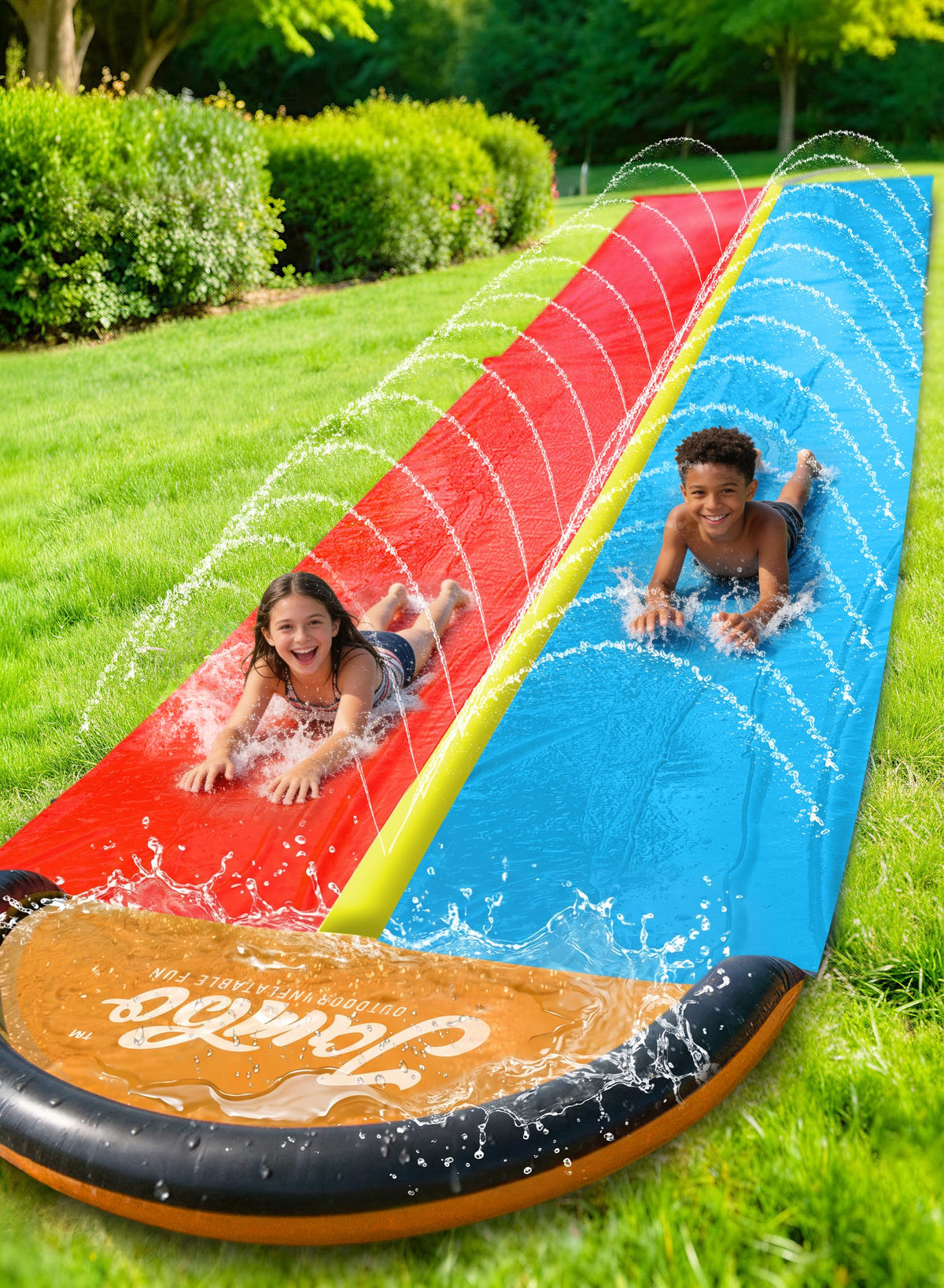 JAMBO Premium slip splash and slide front view ready for backyard fun