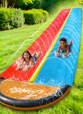JAMBO Premium 24ft slip and splash with double lanes for backyard fun