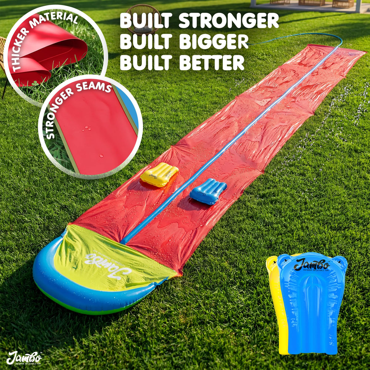 JAMBO XXL in a sunny backyard delivering family-friendly, fun water play.