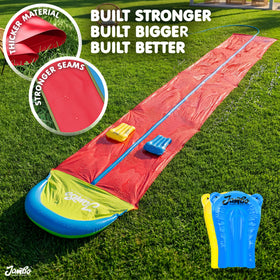 JAMBO XXL in a sunny backyard delivering family-friendly, fun water play.