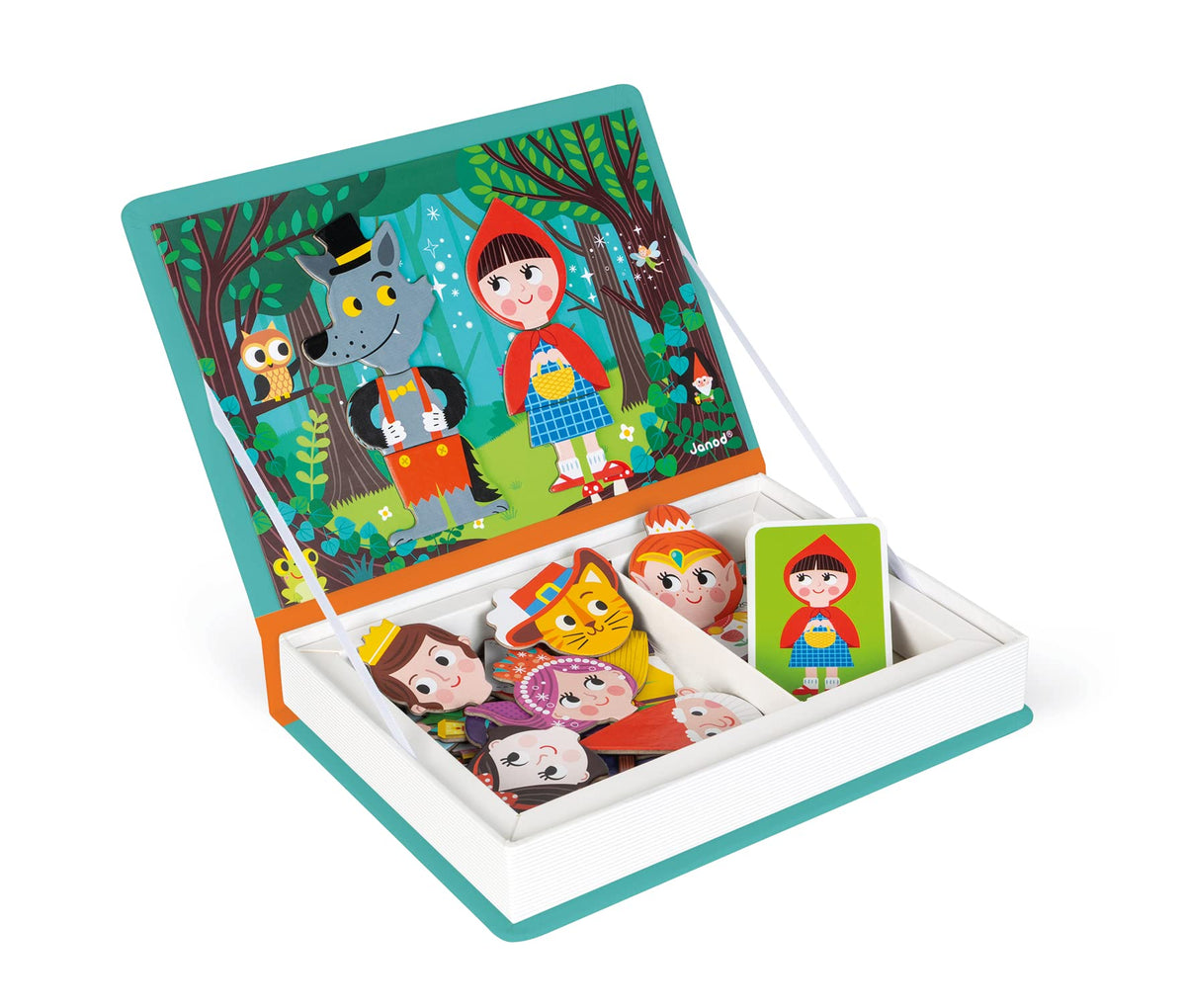 Janod Magneti'book Fairy Tales open cover shows magnetic characters for imaginative play.