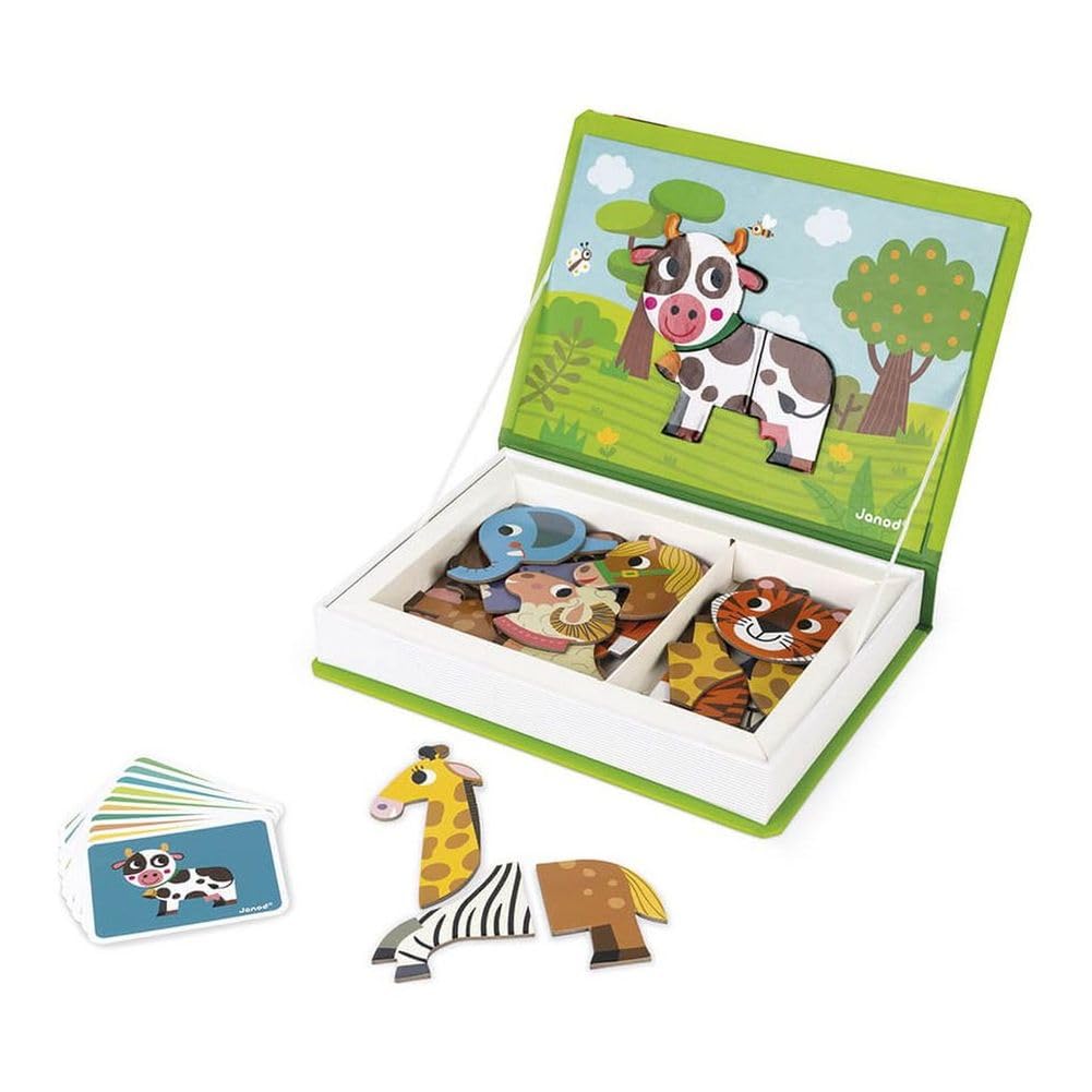 Janod MagnetiBook design cards guiding imaginative animal builds
