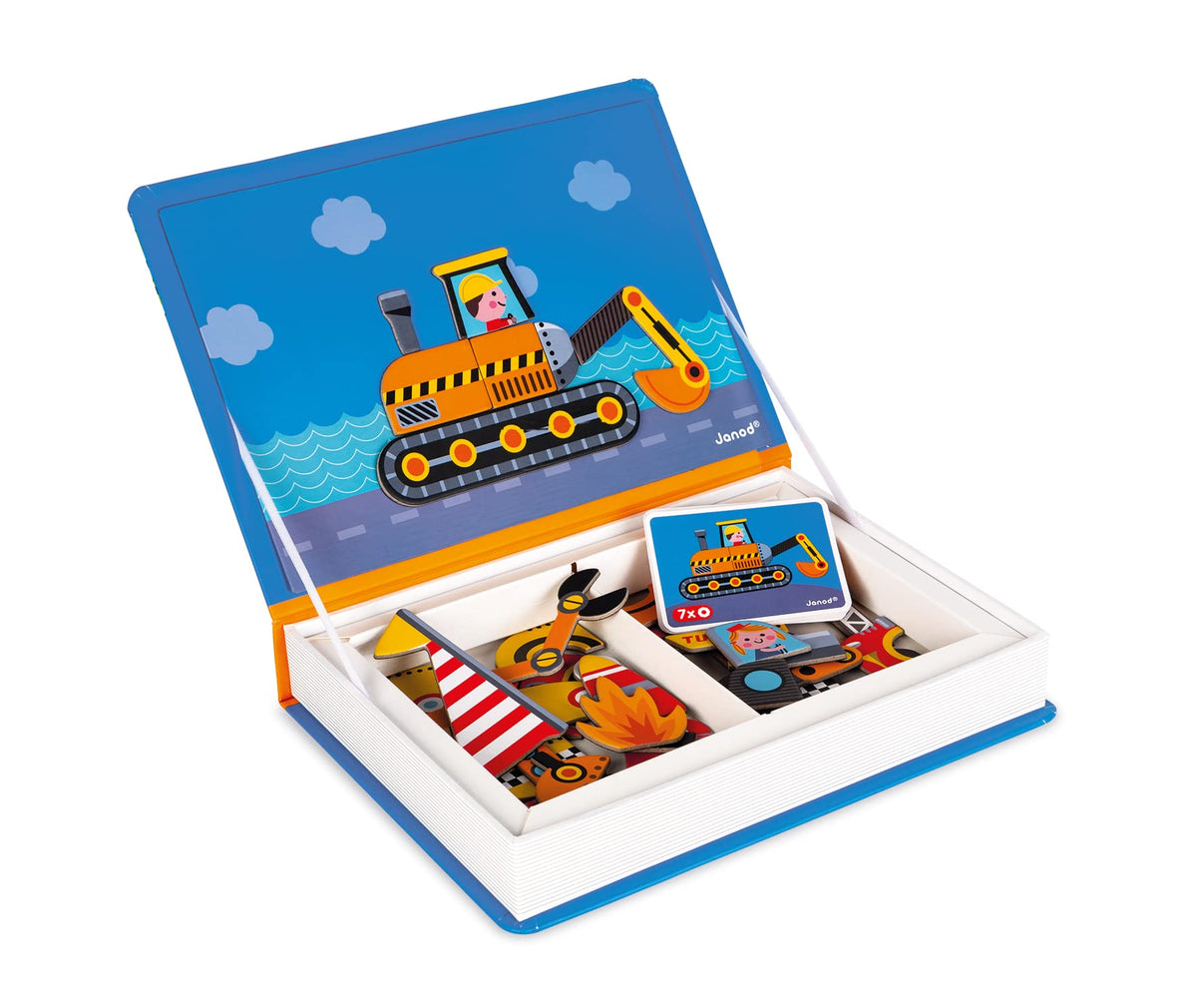 Janod MagnetiBook 69-piece magnets for building vehicles and creative play.
