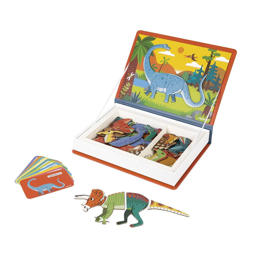 Janod Magnetibook dinosaur pieces for hands-on building and dexterity practice.