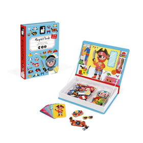 Janod MagnetiBook travel case with magnetic outfits for on-the-go dress-up.
