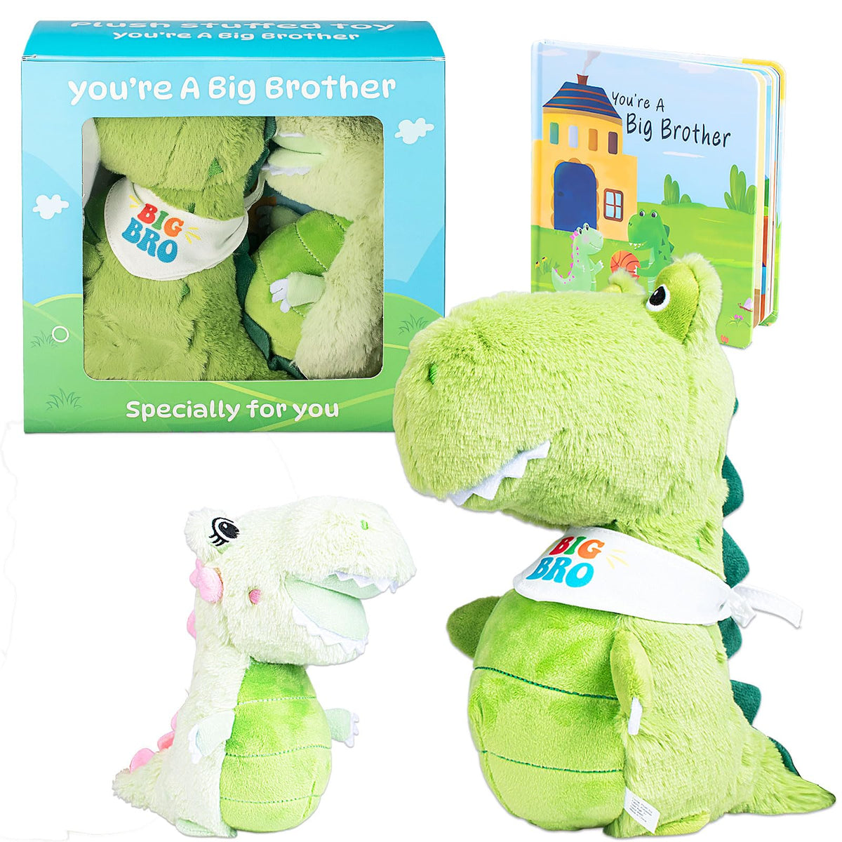 JAJOAGIA big brother dinosaur plush comforts siblings during transitions.