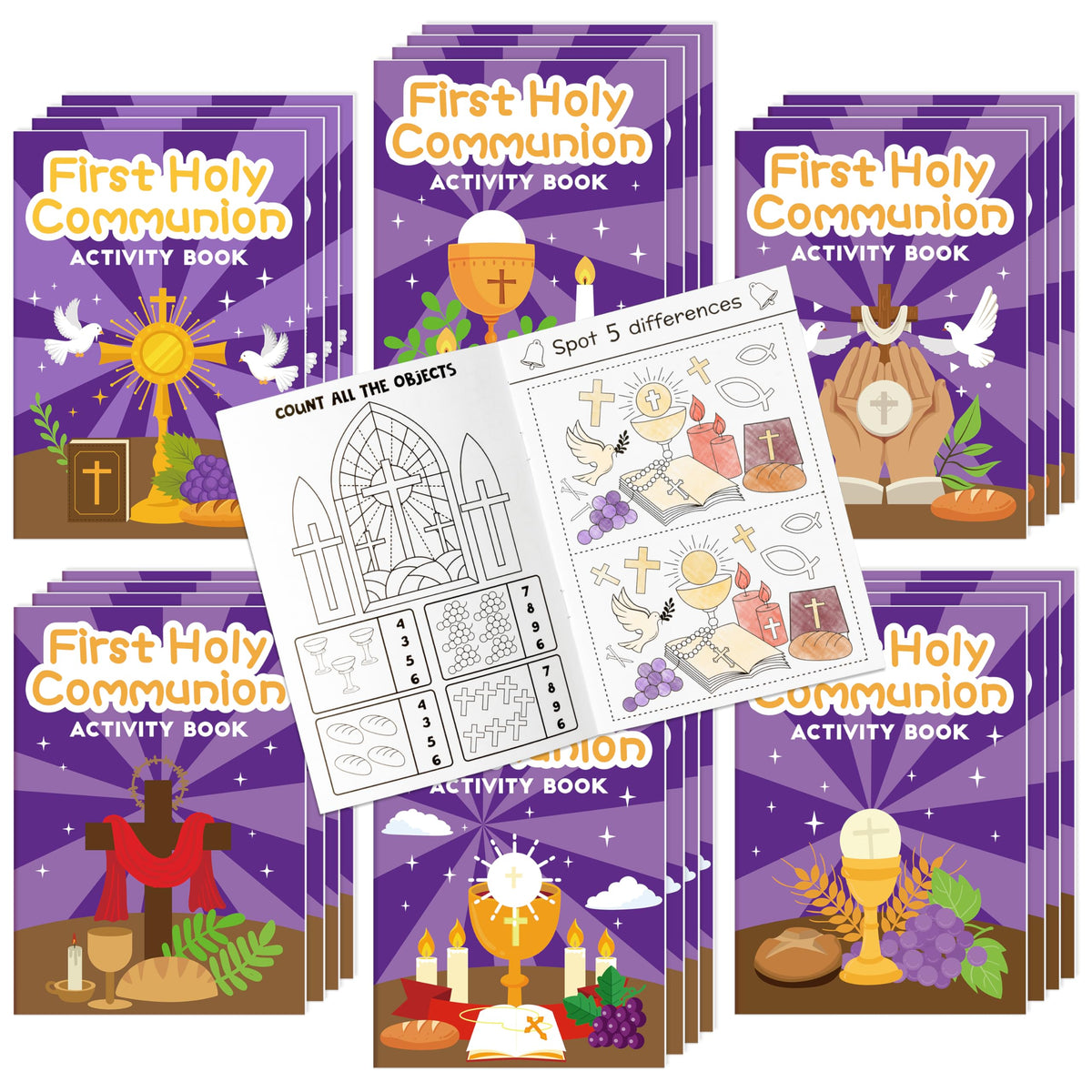 JAPBOR 24-pack first holy communion coloring books for kids, ideal party favors and classroom activities.