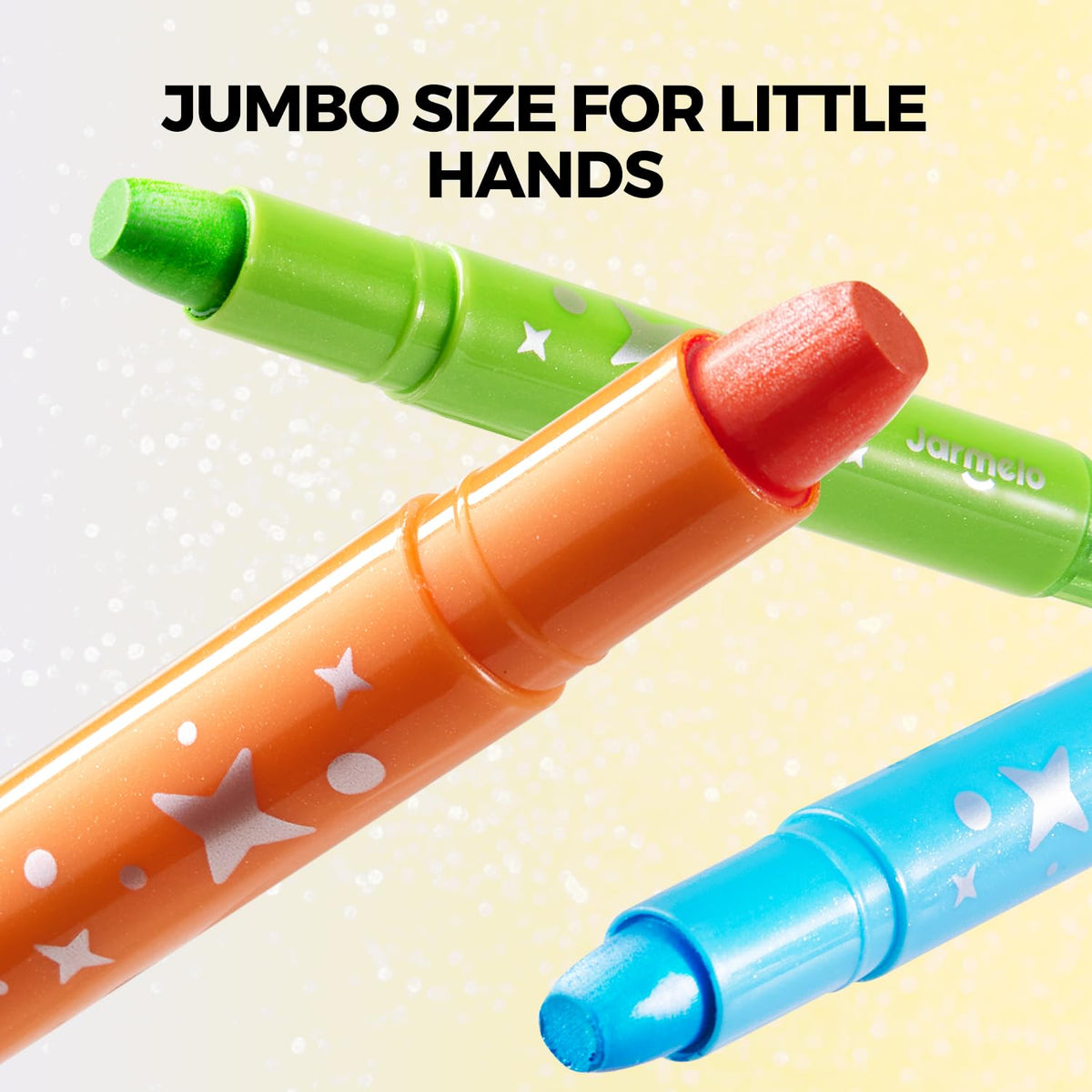 Jar Melo glitter crayons 1-3 age suitable for toddlers.