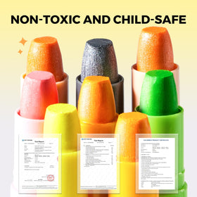 Jar Melo glitter crayons 12-color palette for bright creative play.