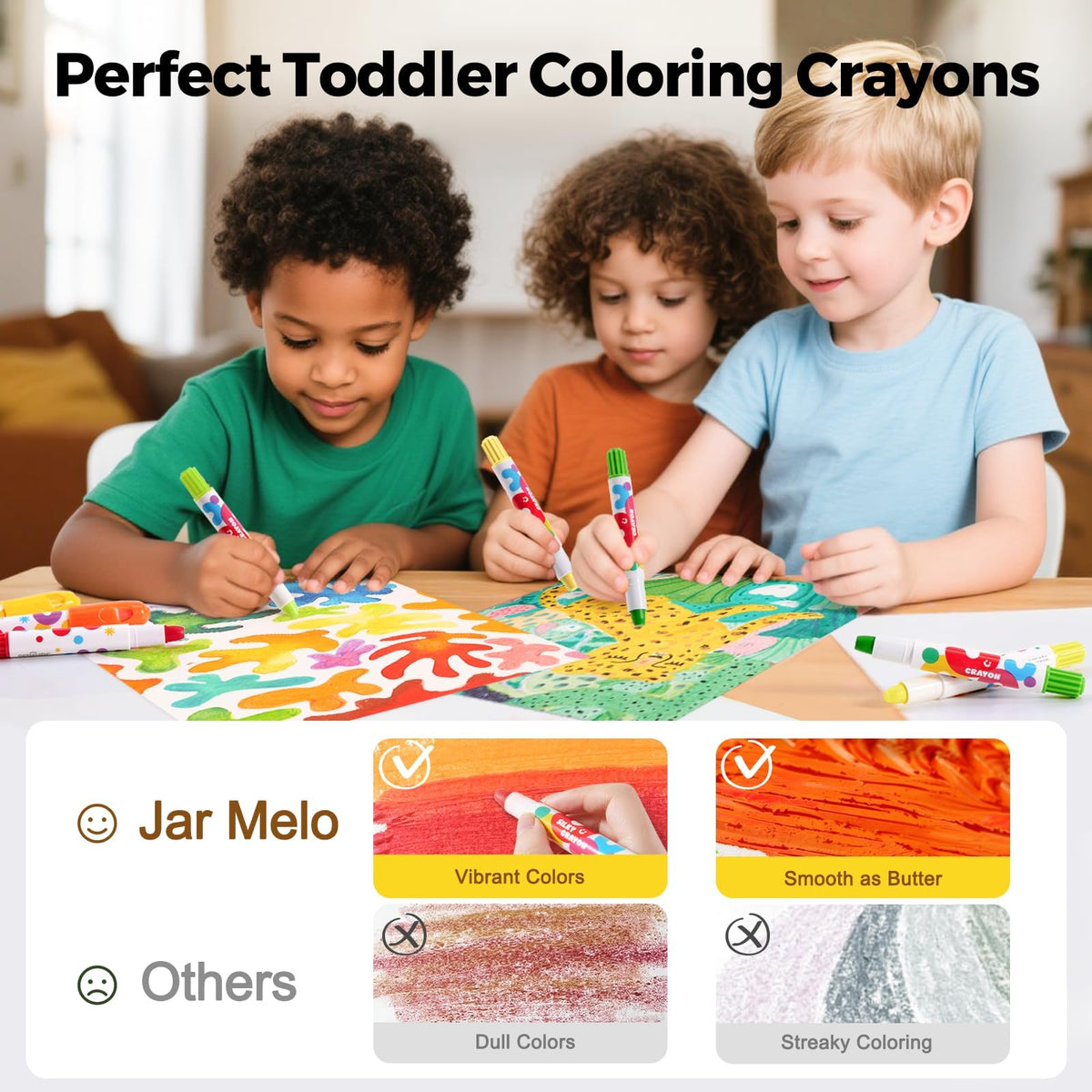 Jar Melo 36-color TwistJoy crayons—close-up shows easy grip and twist-up design