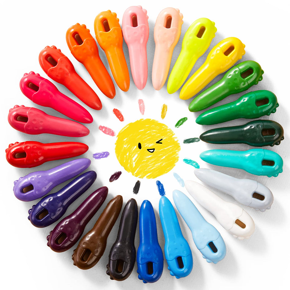 Jar Melo key crayons packaging displays 24 colors and mess-free design.
