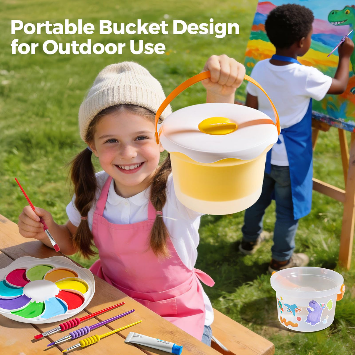 Jar Melo Kids tempera paints ideal for outdoor painting sessions